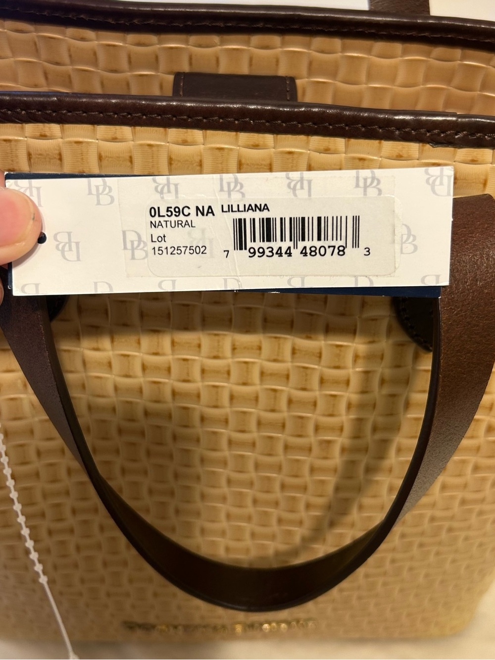 NWT Dooney & Bourke LILLIANA Tote Bag w/Wristlet Keychain Natural Woven Leather - Picture 5 of 16